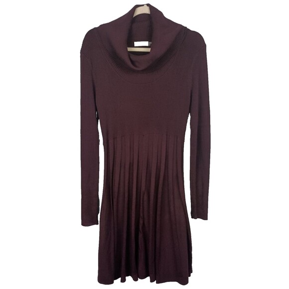 Calvin Klein Womens Fit & Flare Sweater Dress Cowl Neck Maroon Burgandy Size M - Picture 1 of 6